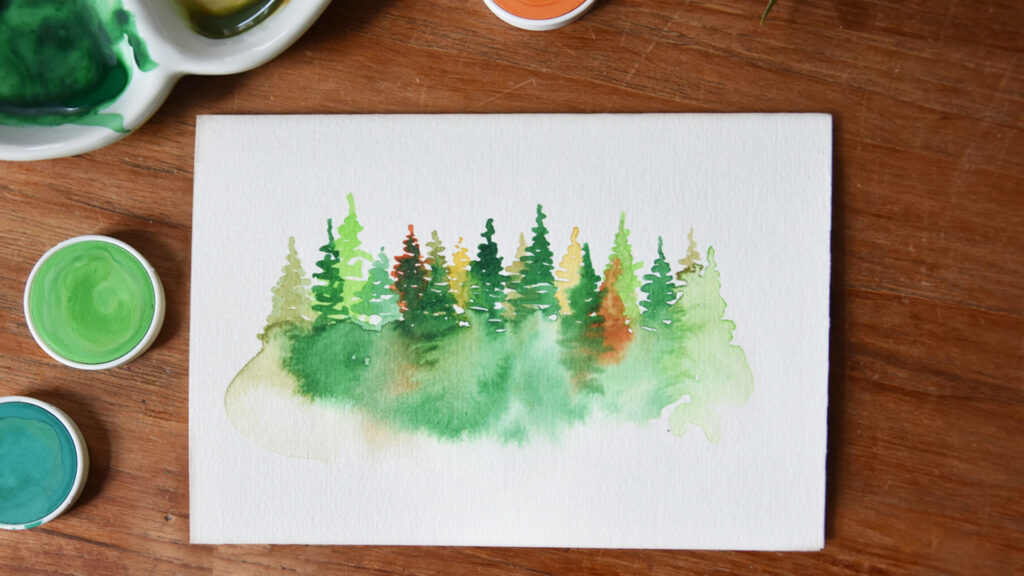 Klappkarte mit Aquarell-Wald