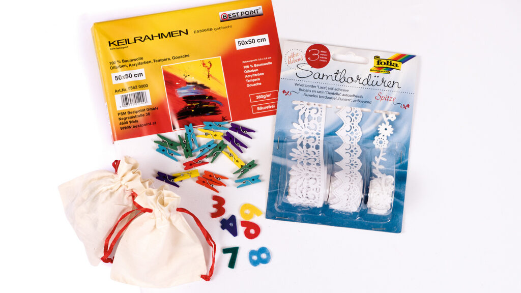 Adventkalender mit Sackerl auf Keilrahmen - Bastelmaterial