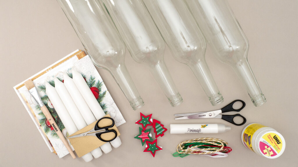Adventkranz aus Glasflaschen - Bastelmaterial