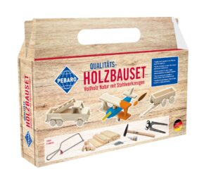 PEBARO Qualitäts Holzbau-Set Vollholz Natur mit Stahlwerkzeugen